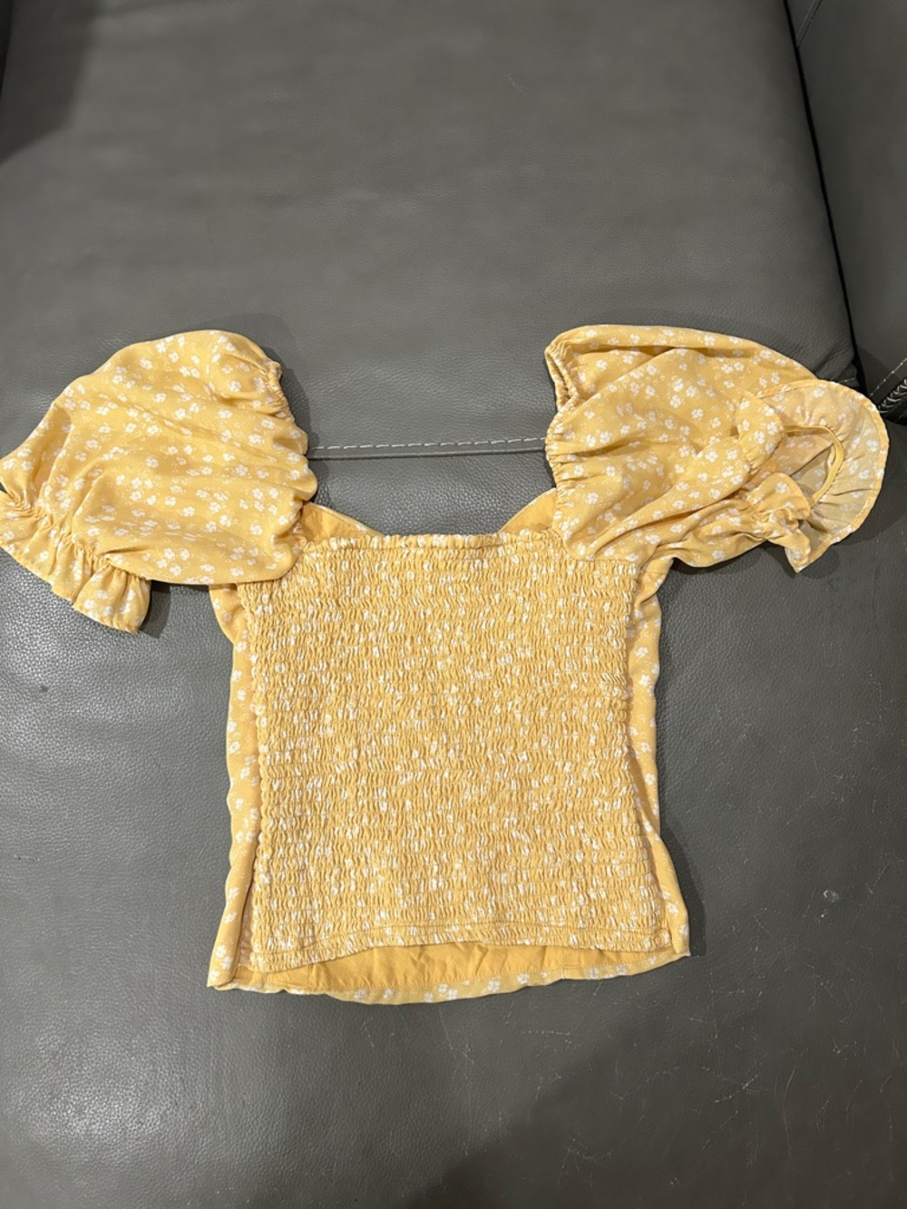 Abercrombie & Fitch Yellow Puff-Sleeve Floral Top size S - Picture 3 of 3